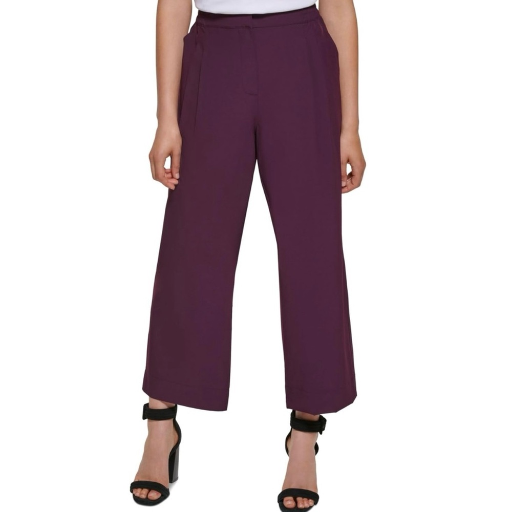 Calvin Klein Maroon Cropped Wide Leg Pleated Pants
